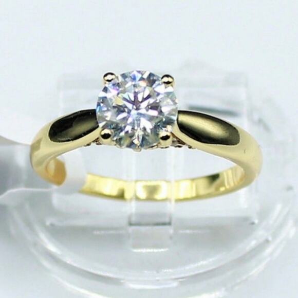 Cathedral Ring 1 Ct Round Moissanite Classic 4 Claws 18k Gold/Sterling Silver 9 - Picture 4 of 10